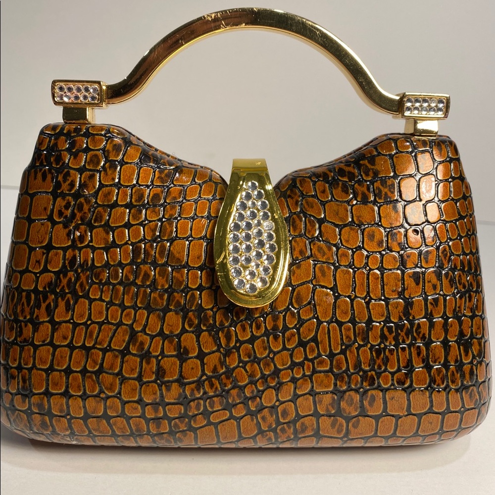 Isabella Adams Brown & Gold Faux Croc Purse